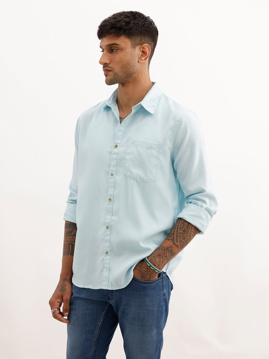 Solid Regular Fit Full Sleeve Shirt | Light Green