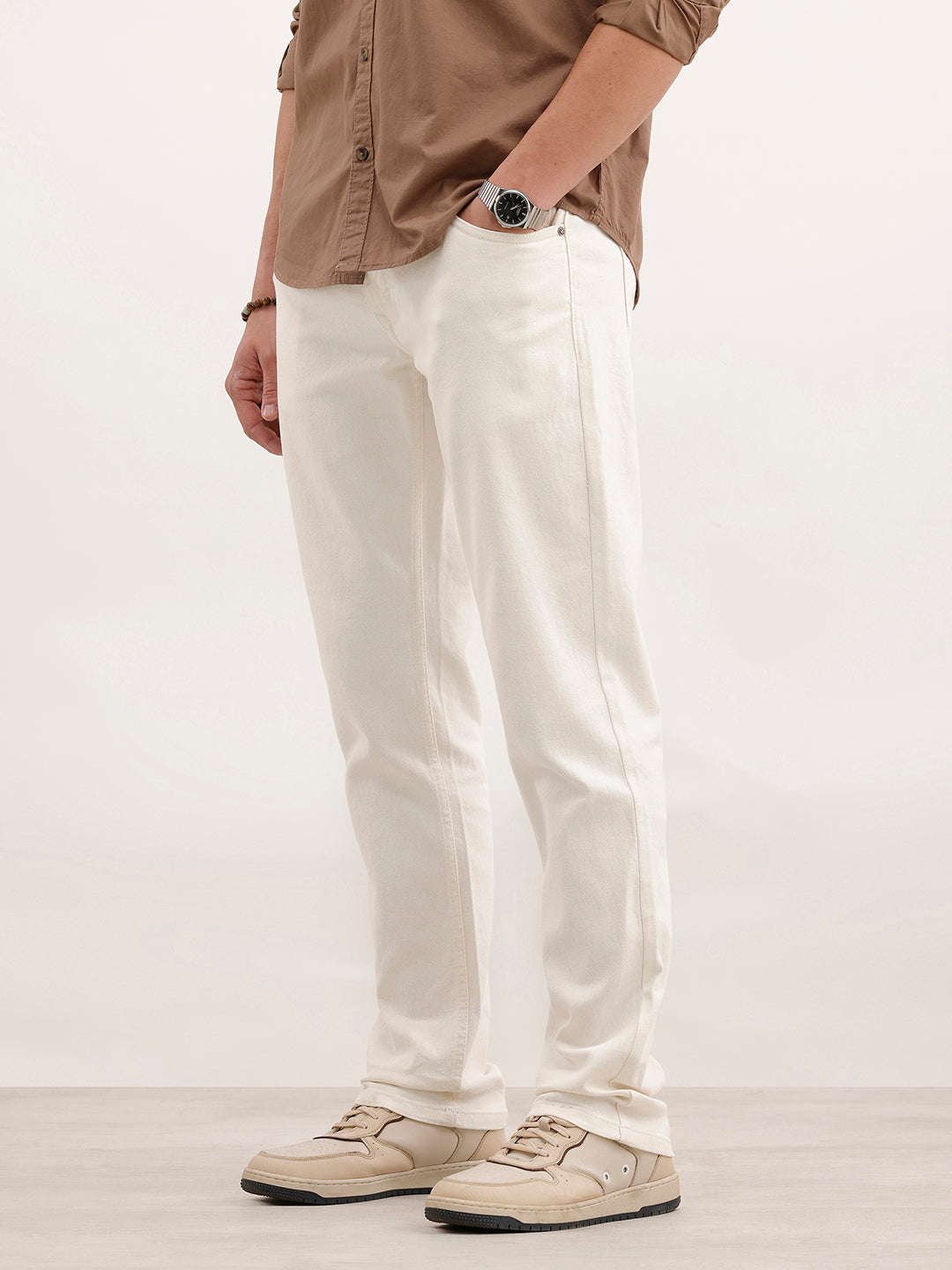 Solid Slim Fit Denim Jeans  | White