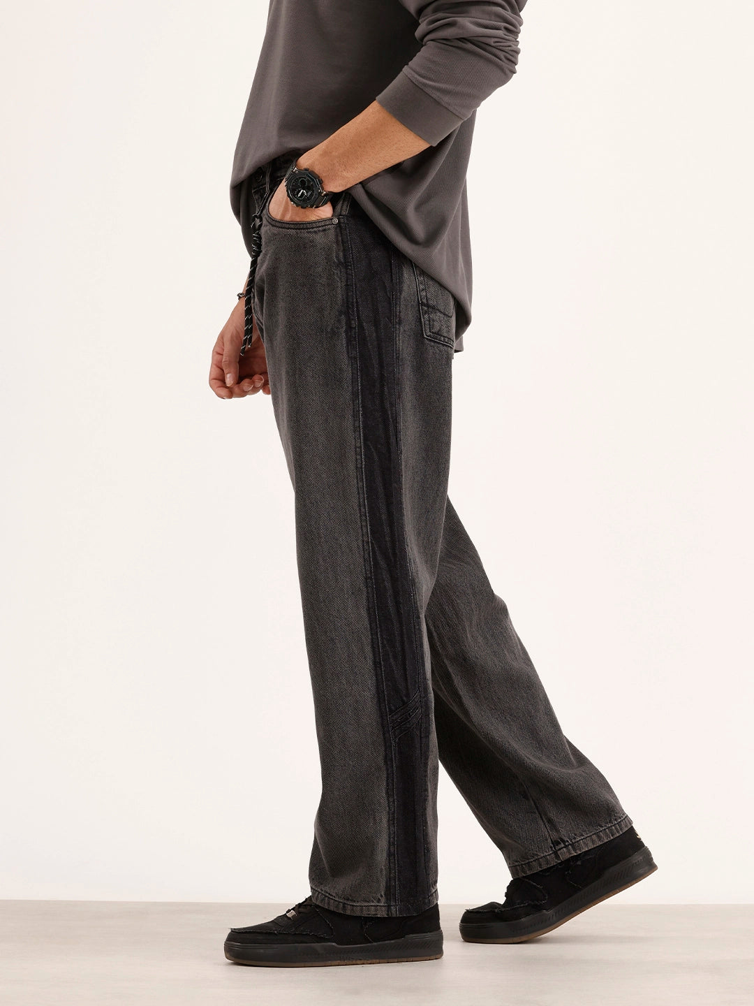 Loose Fit Cut & Sew Denim Jeans | Grey