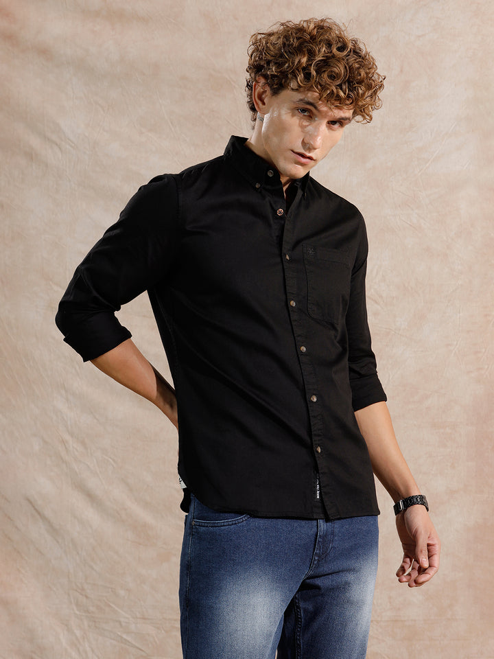 Solid Full Sleeve Regular Fit Shirt | Black