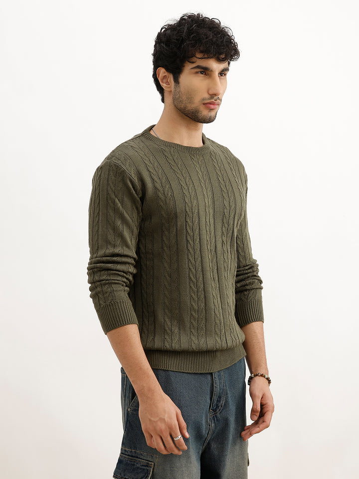 Regular Fit Knitted Sweater | Olive