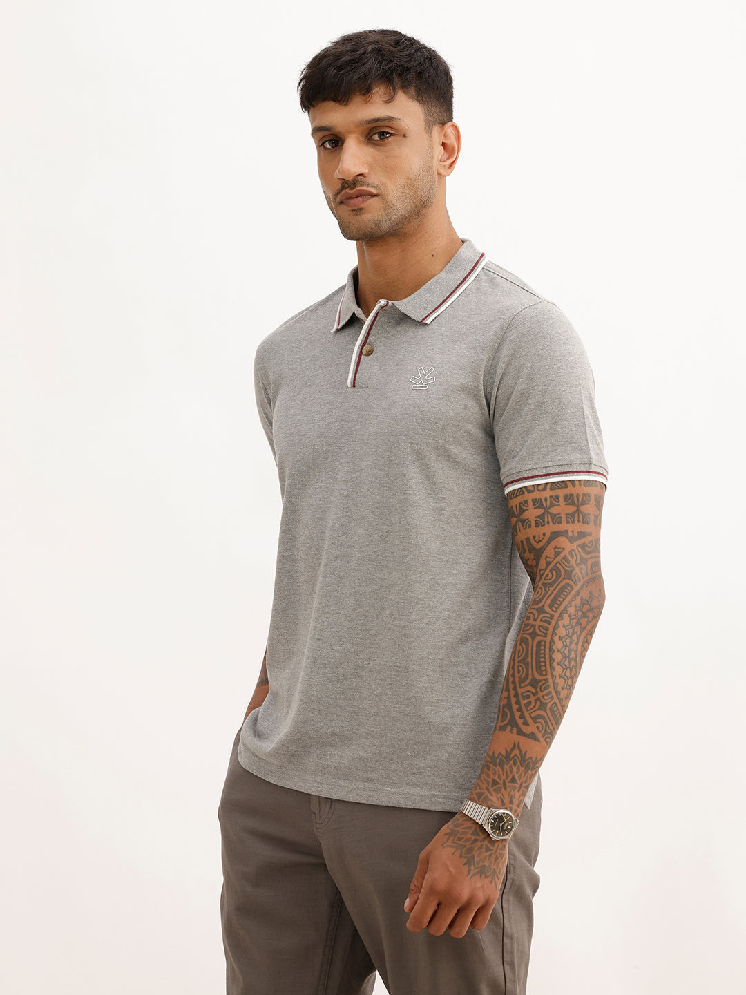 Tiping Collar 100% Cotton Polo T-Shirt | Grey | WWTS246F
