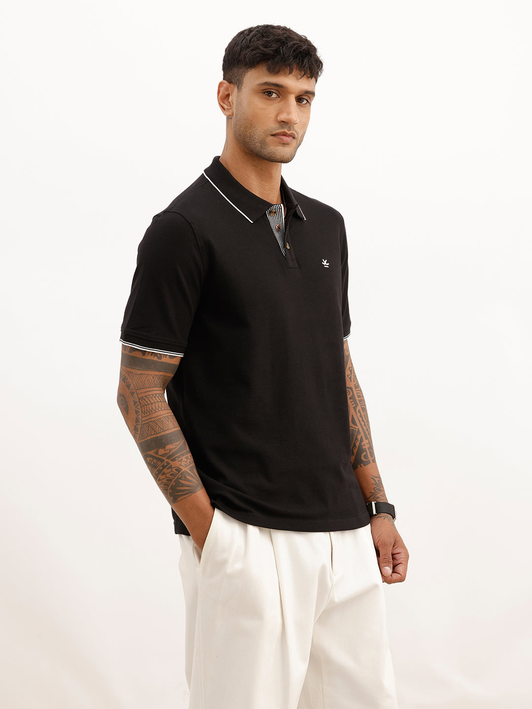 Classic Slim Fit Tipping Collar Polo T-Shirt | Black
