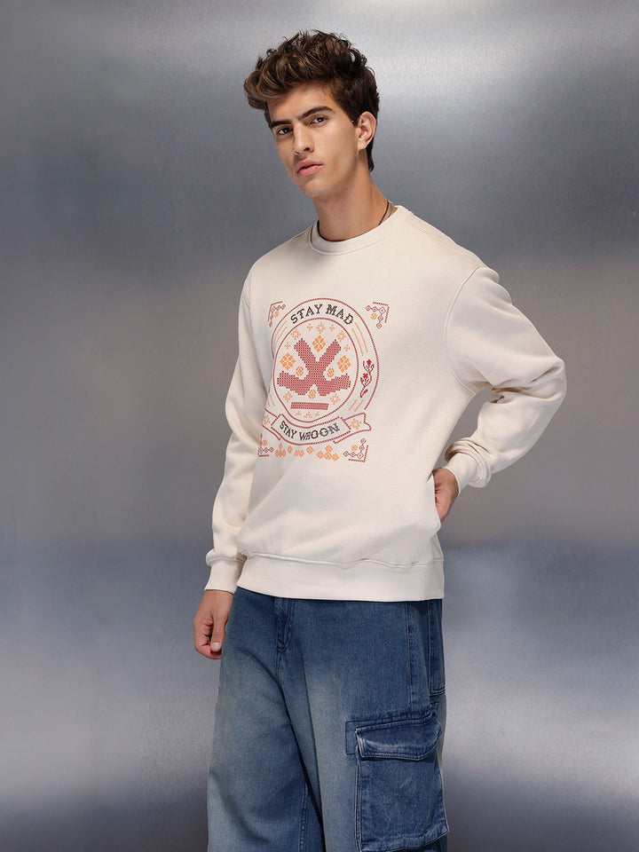 Soft Beige Casual Graphic Sweater | Beige