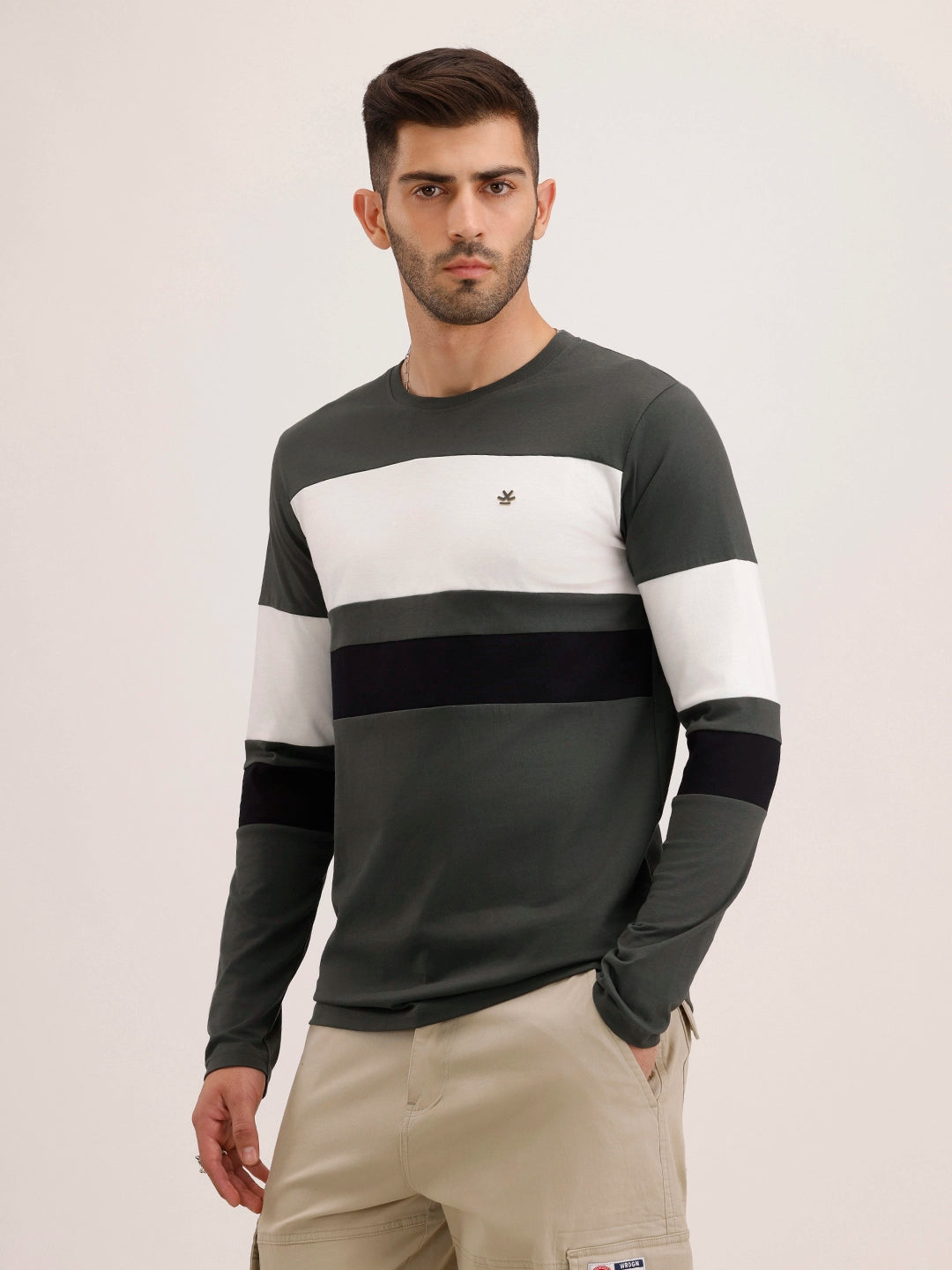 Slim Fit Cut & Sew Long Sleeved T-Shirt | Olive
