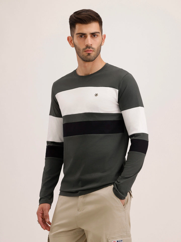 Slim Fit Cut & Sew Long Sleeved T-Shirt | Olive