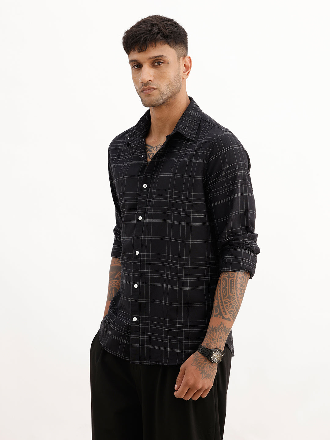 Slim Fit Checkered Shirt | Black