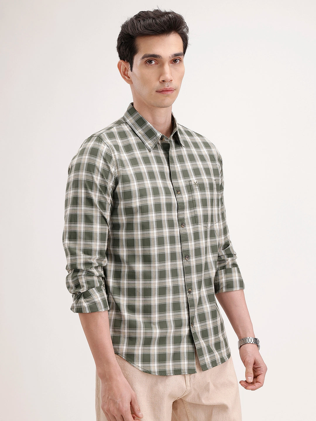 Regular Fit Checkered Shirt | Light Green
