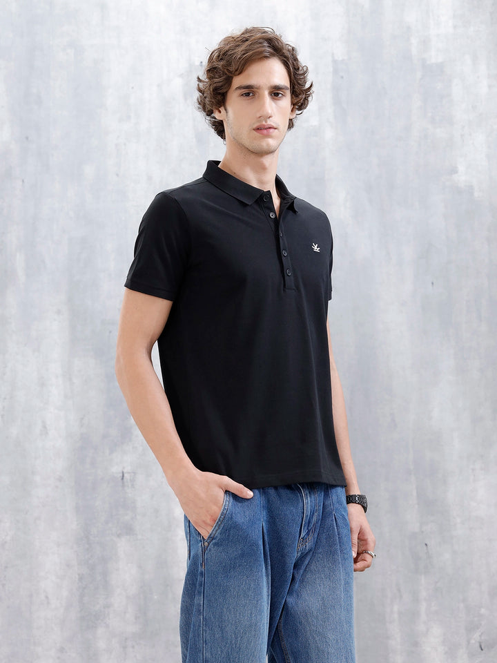 Minimalist Solid Polo Tee For Men | Black