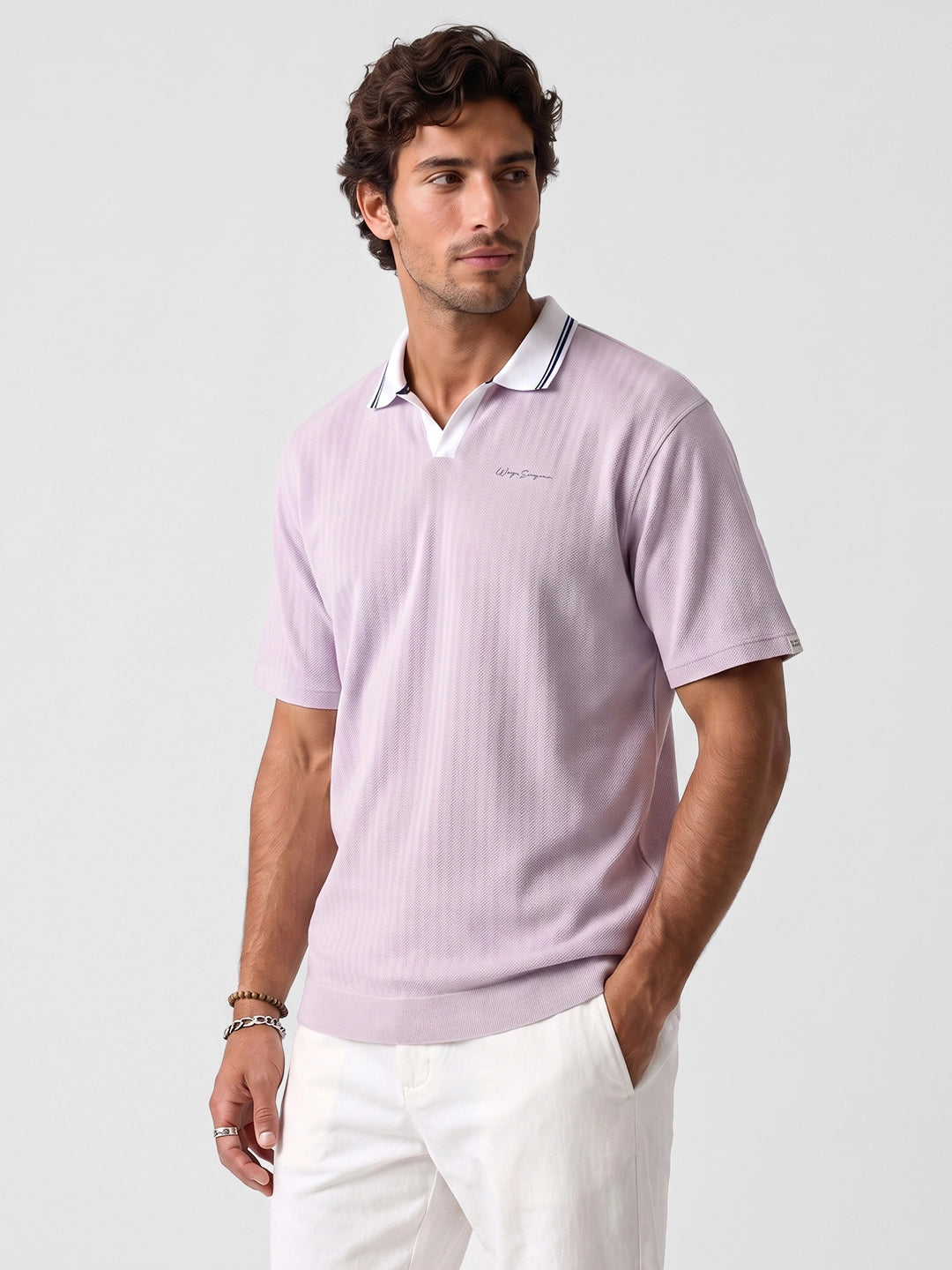 Oversized Fit Contrast Collar Polo T-Shirt | Pink