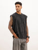 Washed Cut Off Sleeves T-Shirt | Black