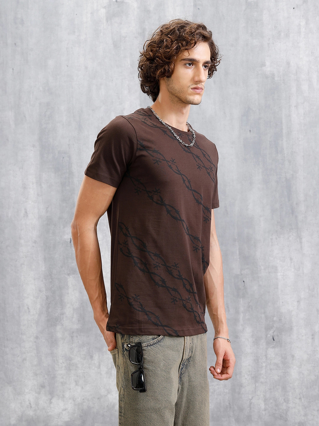 Barbed Wire AOP Slim Fit T-Shirt | Coffee