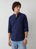 Slim Fit Mandrin Collar Shirt | Navy Blue