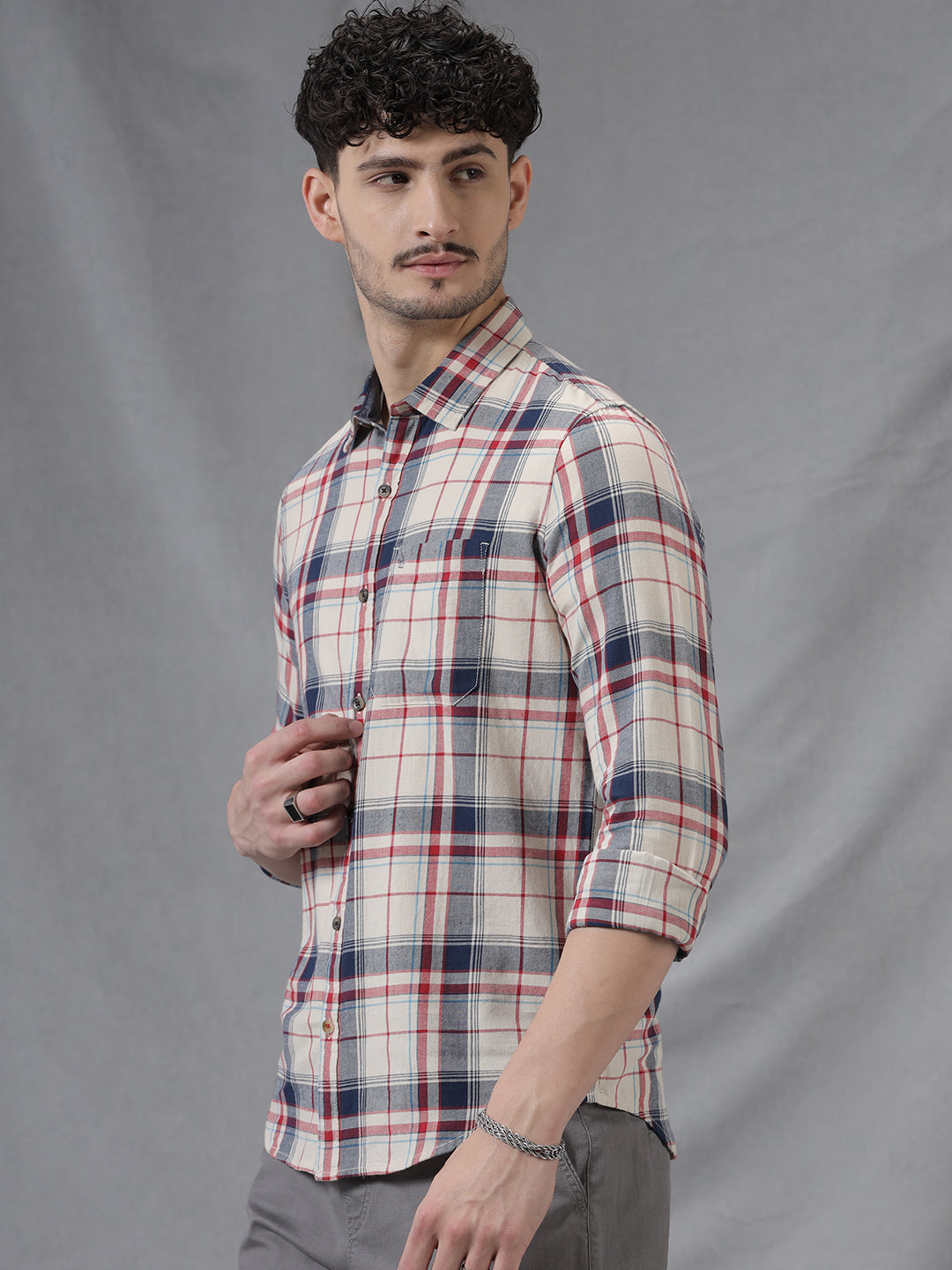 Tartan Dyed Beige Check Shirt