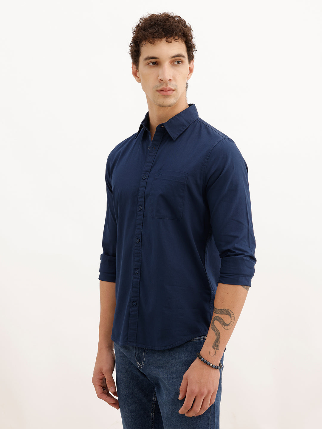 Solid Regular Fit Full Sleeve Shirt | Navy Blue