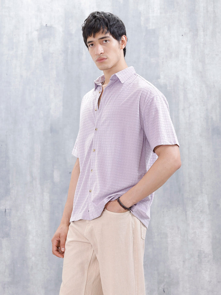 Wrogn Mens Casual Self Textured Oversized Shirt | Purple