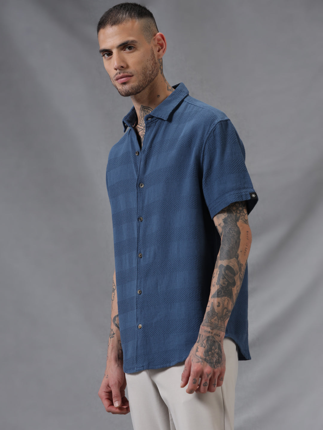 Blue Dobby Short Sleeve Shirt