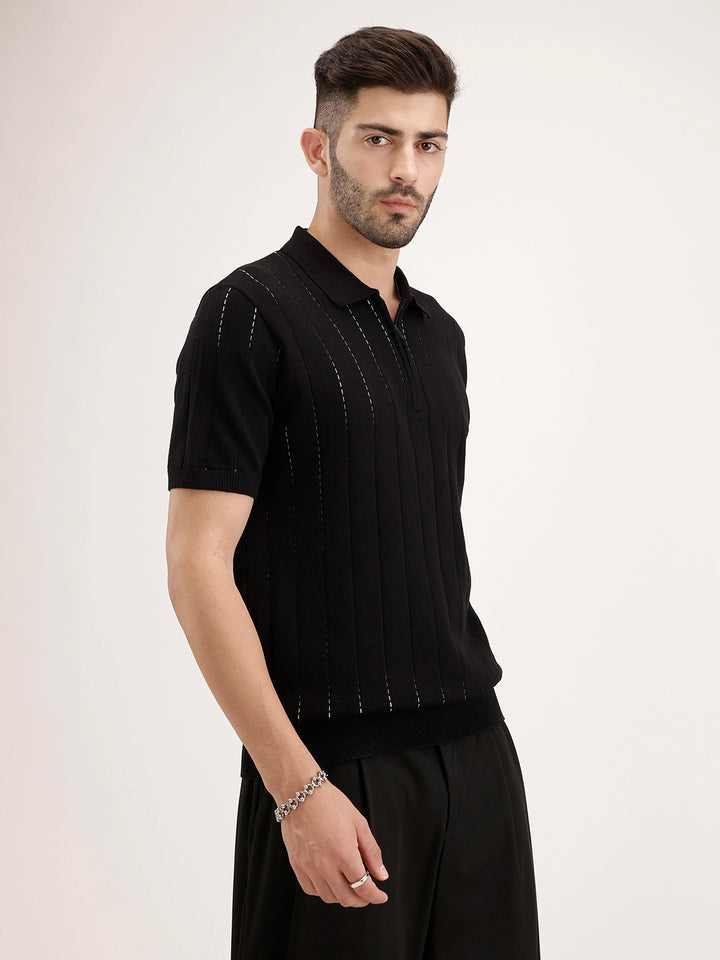 Slim Fit Textured T-Shirt | Black