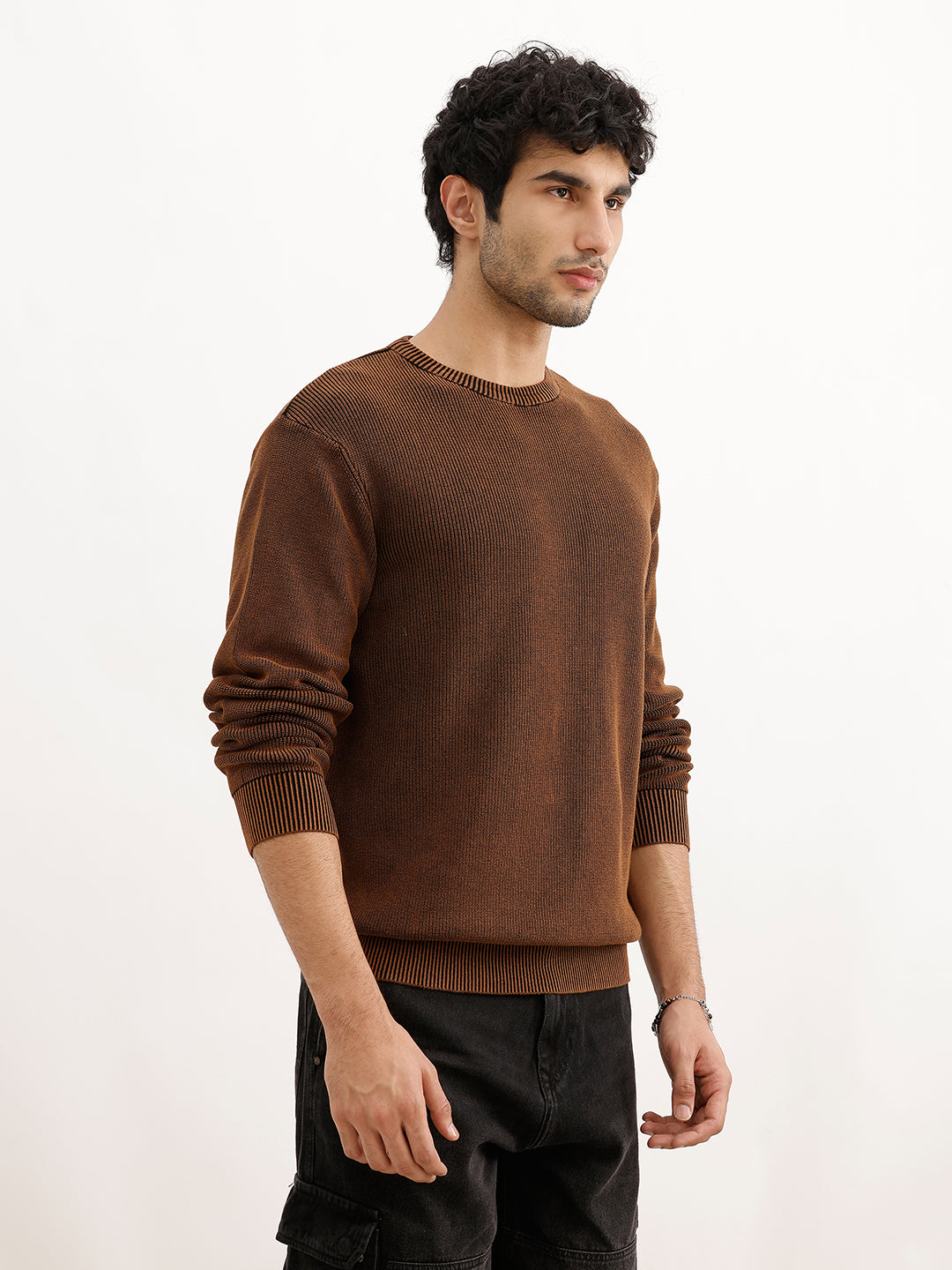 Solid Regular Fit Knitted Sweater | Beige