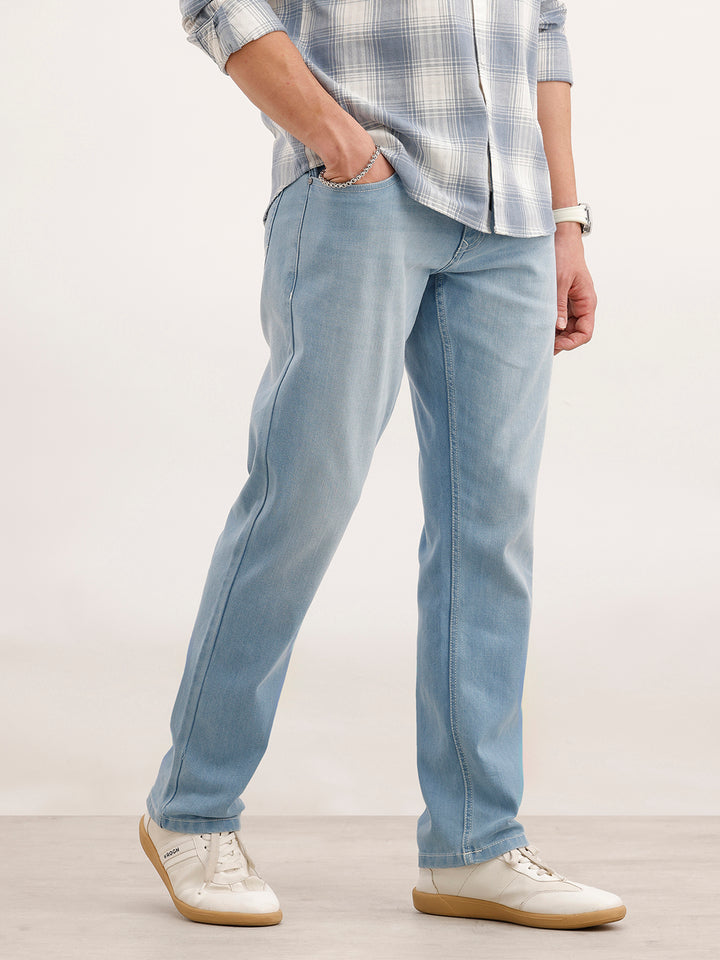 Straight Fit Faded Denim Jeans  | Light Blue