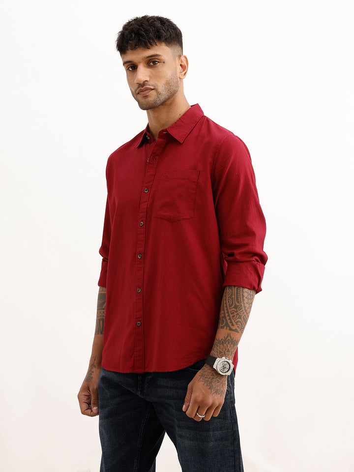 Solid Slim Fit Full Sleeve Shirt | Maroon