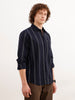 Slim Fit Striped Full Sleeve Shirt | Dark Blue