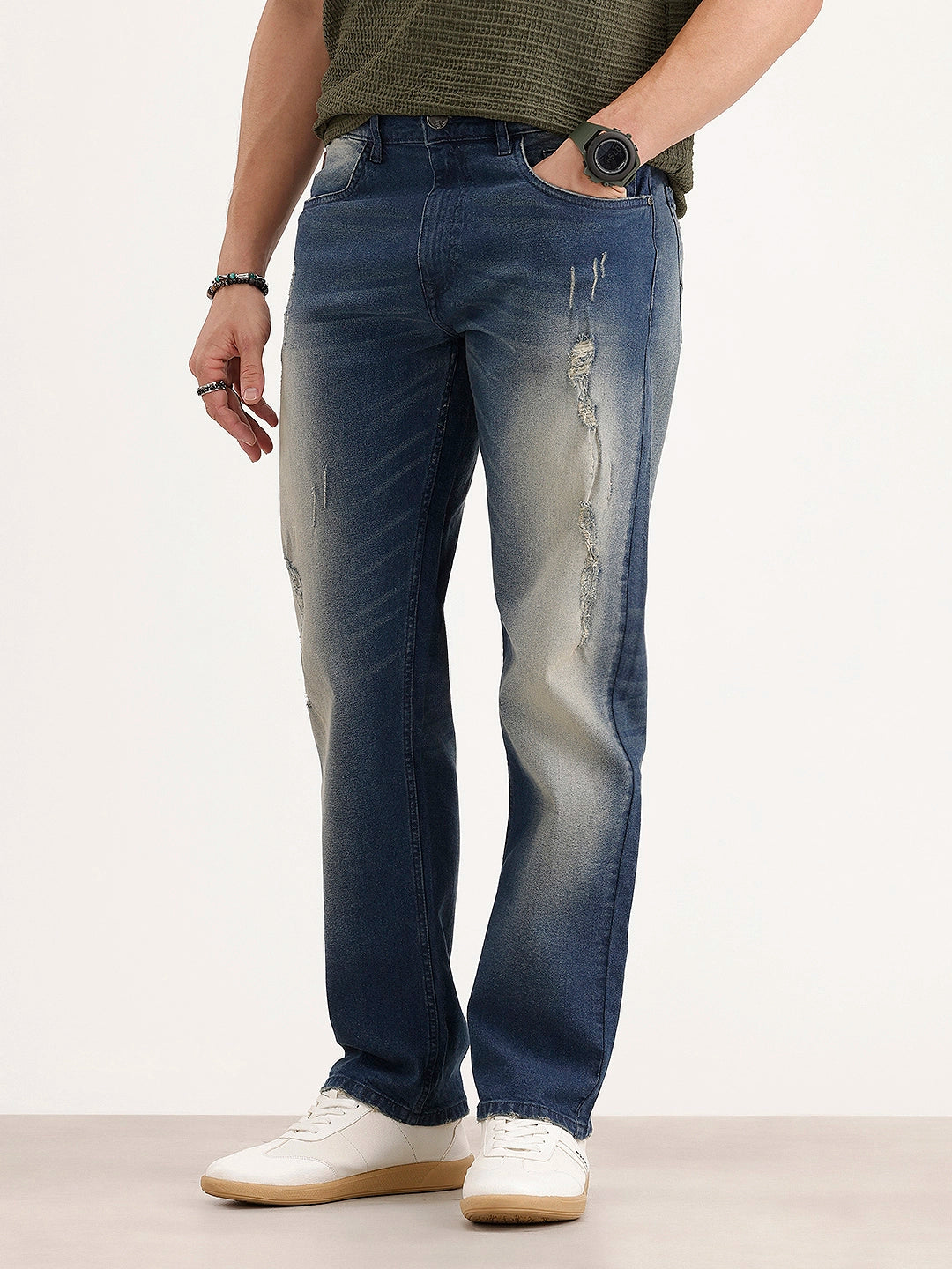 Anti Fit Distressed Denim Jeans | Blue