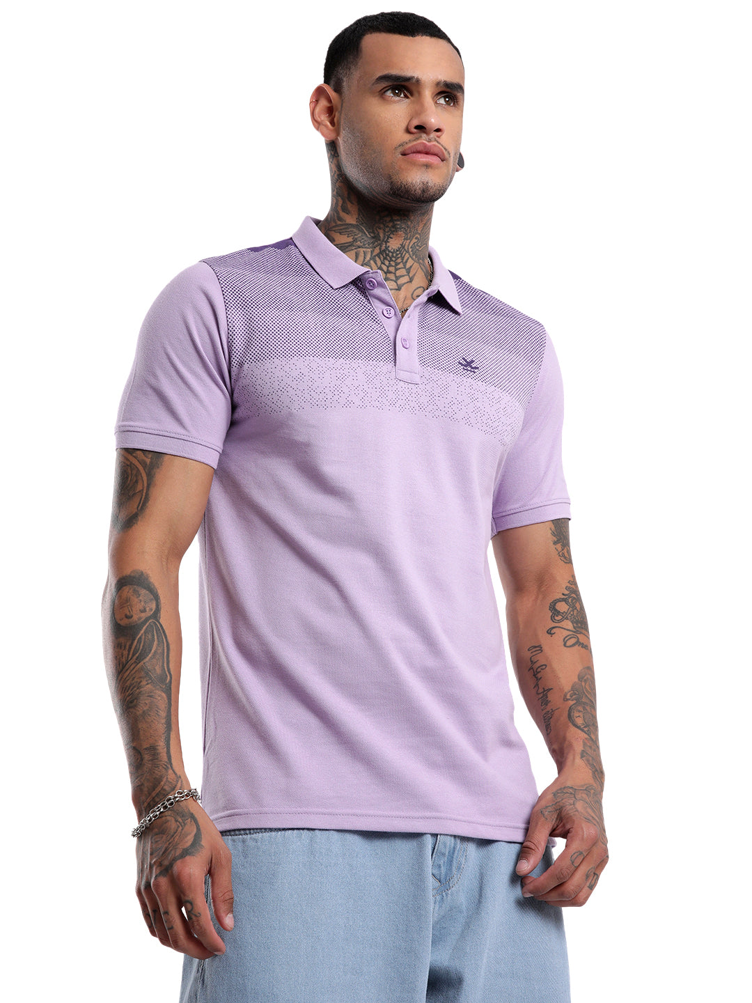 Classic Purple Gradient Printed Polo T-Shirt