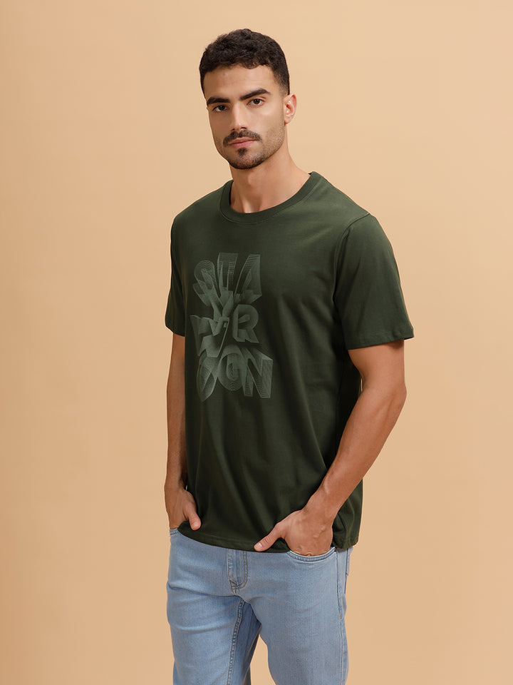 3D Wireframe Printed T-Shirt | Olive