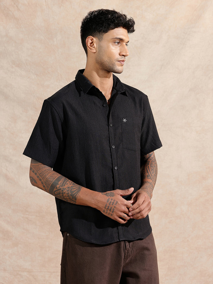 Solid Textured Comfort Fit Shirt | Black