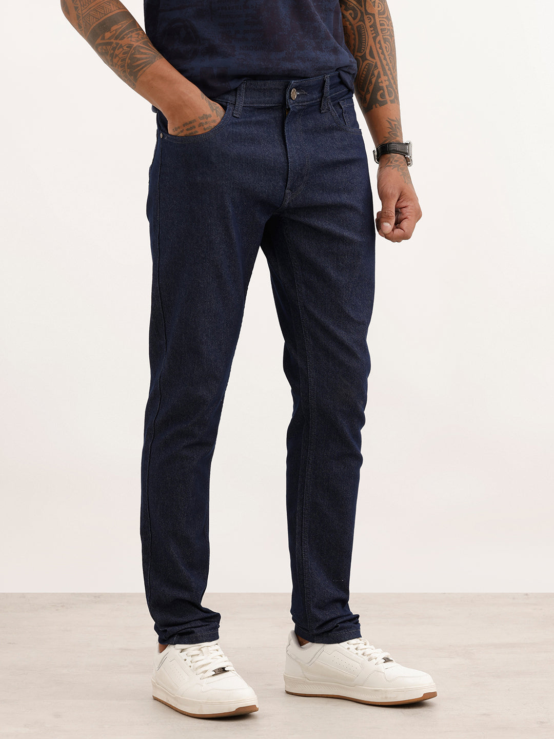 Solid Skinny Fit Denim Jeans | Dark Blue