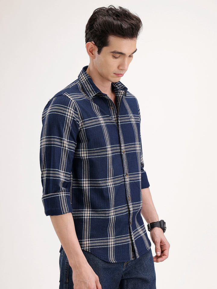 Slim Fit Textured Striped Shirt | Navy Blue