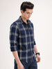 Slim Fit Textured Striped Shirt | Navy Blue