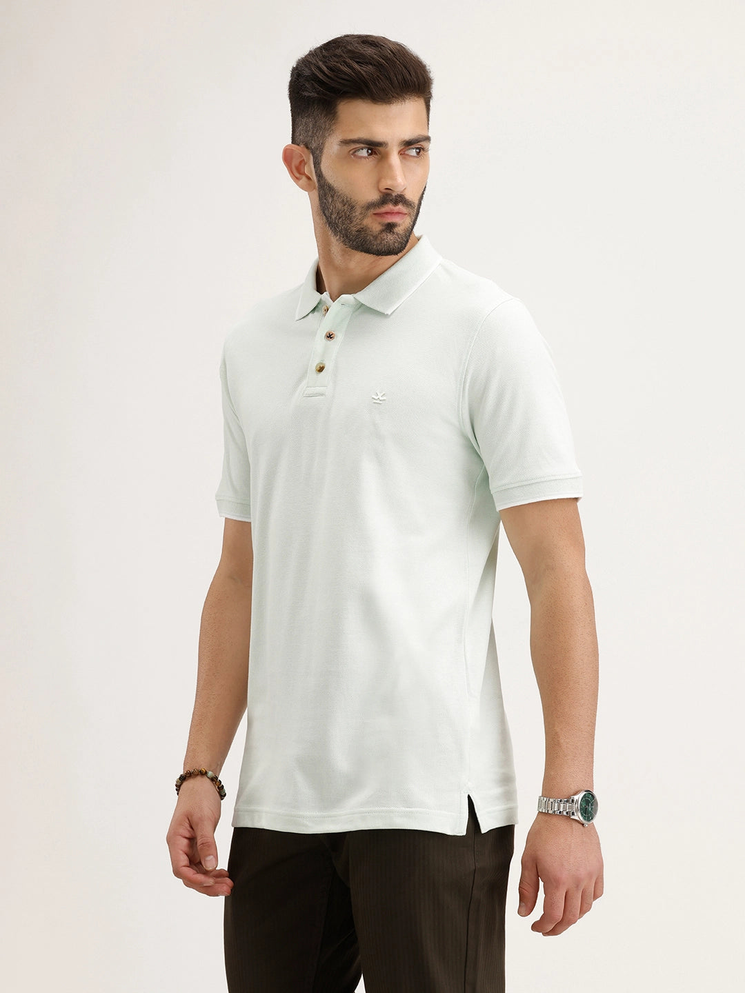 Solid Slim Fit Polo T-Shirt | Light Green