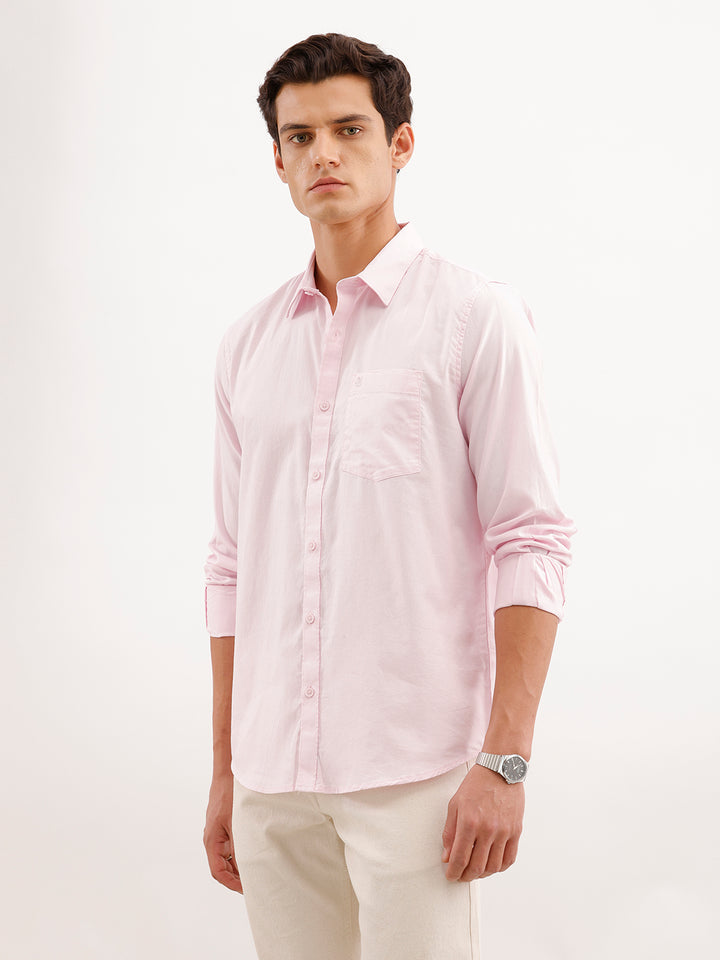 Soild Slim Fit 100% Cotton Shirt  | Pink