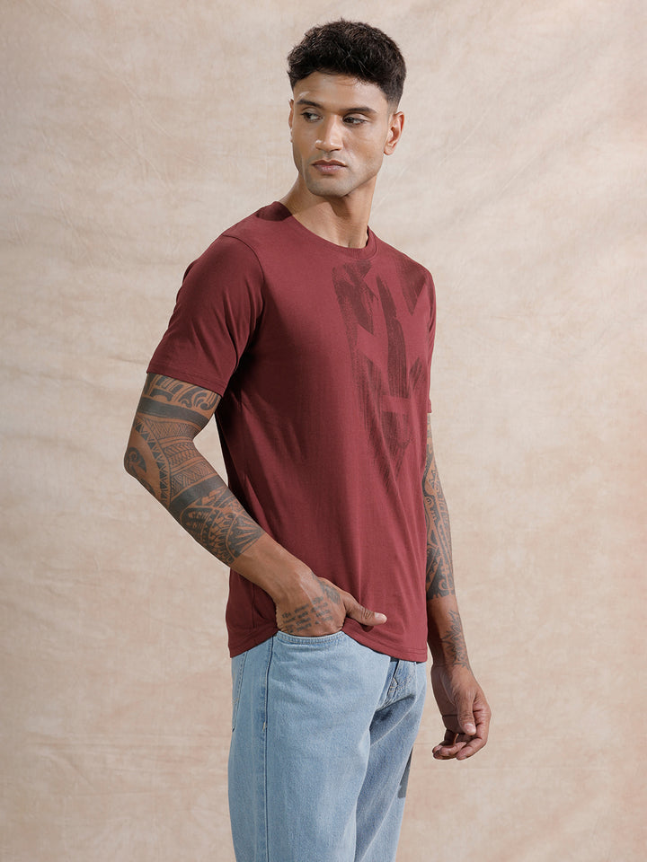 Brush Stroke Printed T-Shirt | Maroon