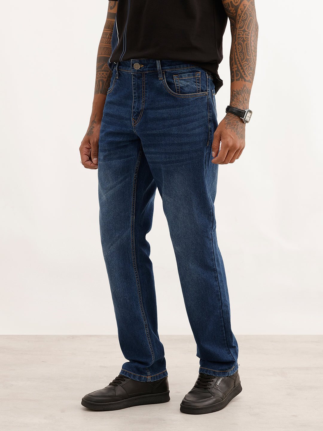 Regular Fit Faded Denim Jeans | Dark Blue
