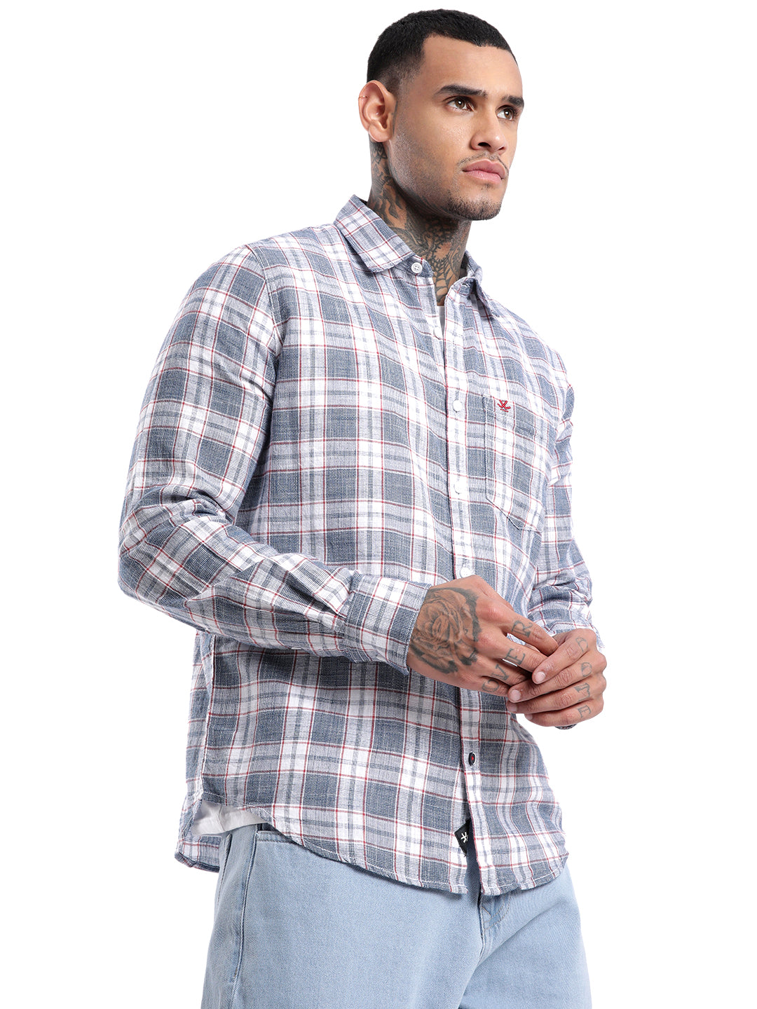 Navy Slim Fit Checkered Shirt