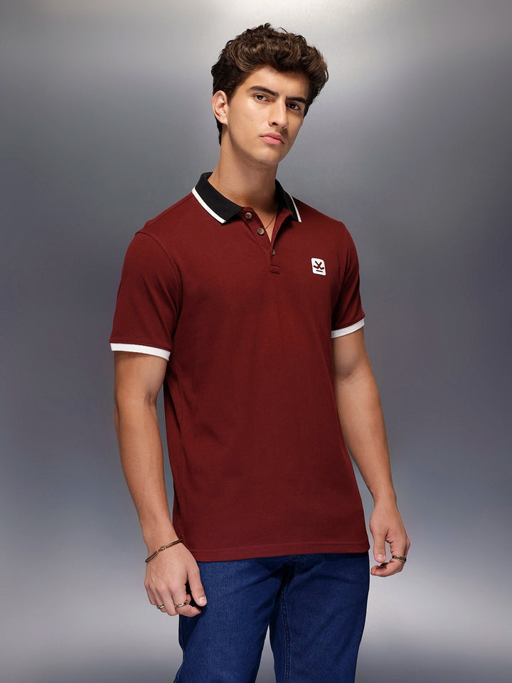 Solid Slim Fit Polo T-Shirt   |  Maroon