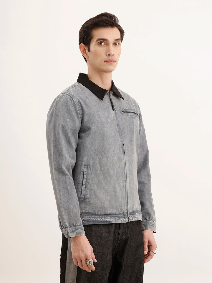 Regular Fit Zipper Denim Jacket | Blue