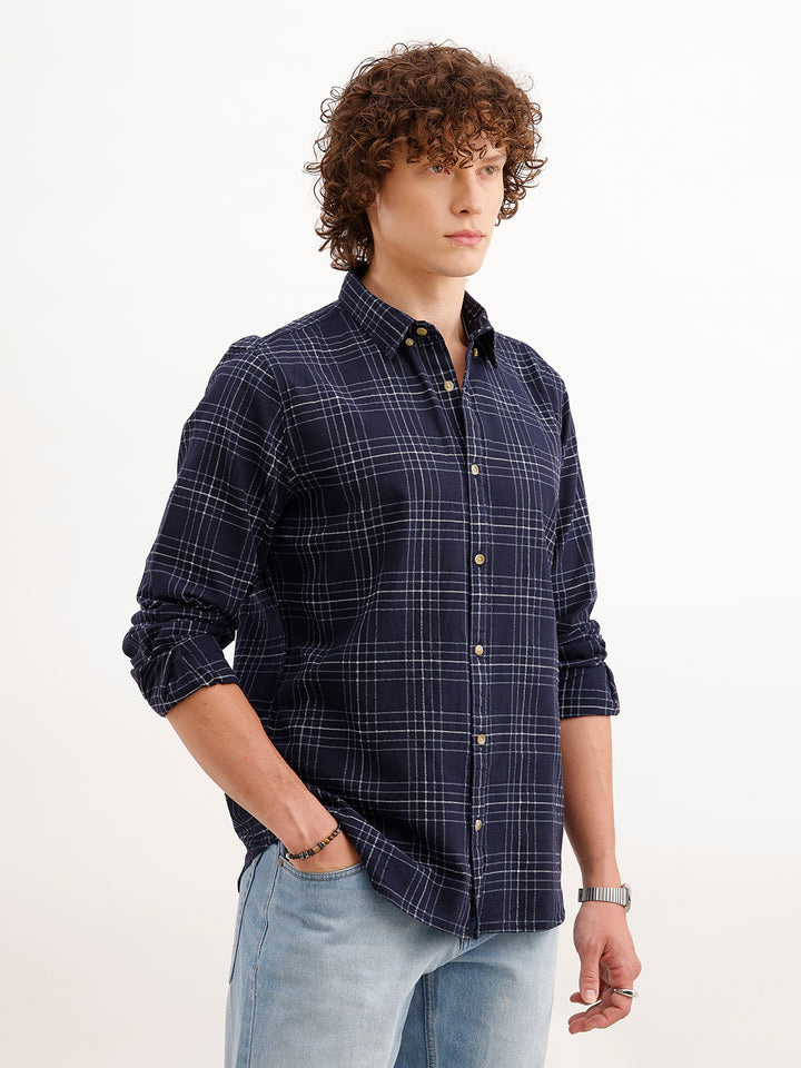 Slim Fit Checkered Shirt  | Navy Blue
