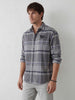 Oversized Placement Printed Checkered Shirt | Grey