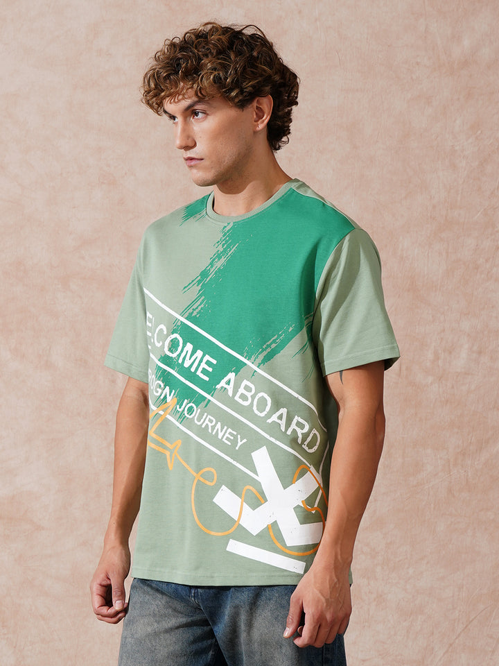 Panel Printed Oversized Fit T-Shirt | Green
