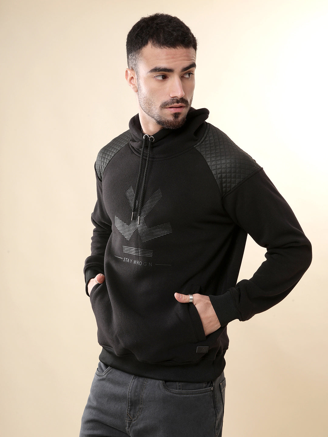 Elite Gell Printed Qiulted Black Hoodie