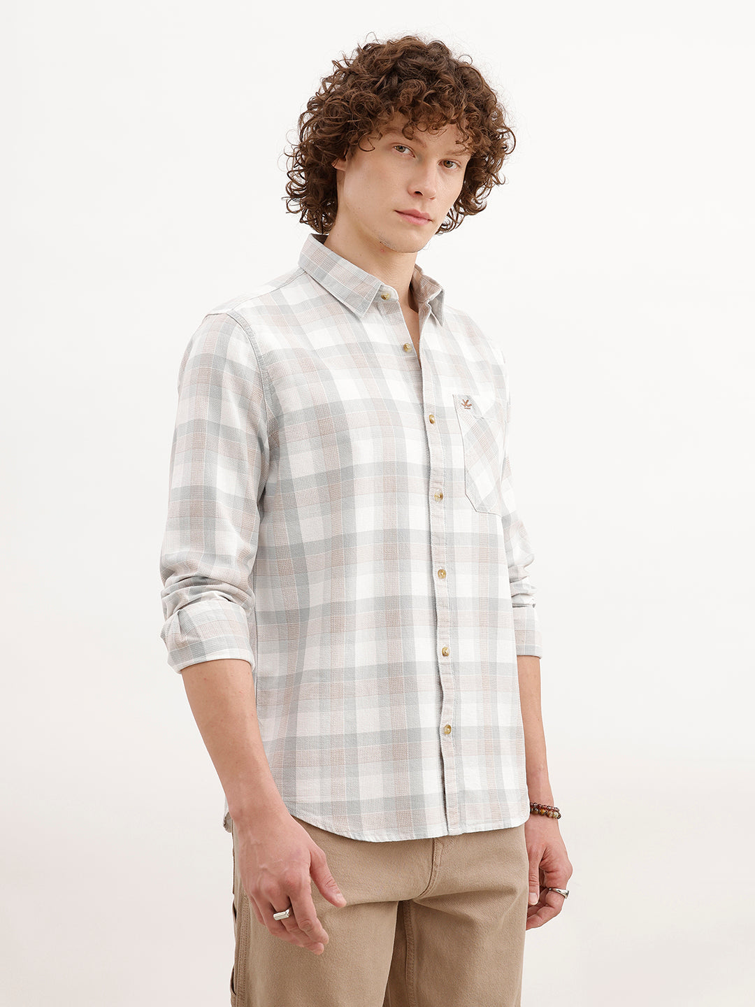 Regular Fit Checkered Shirt | Grey