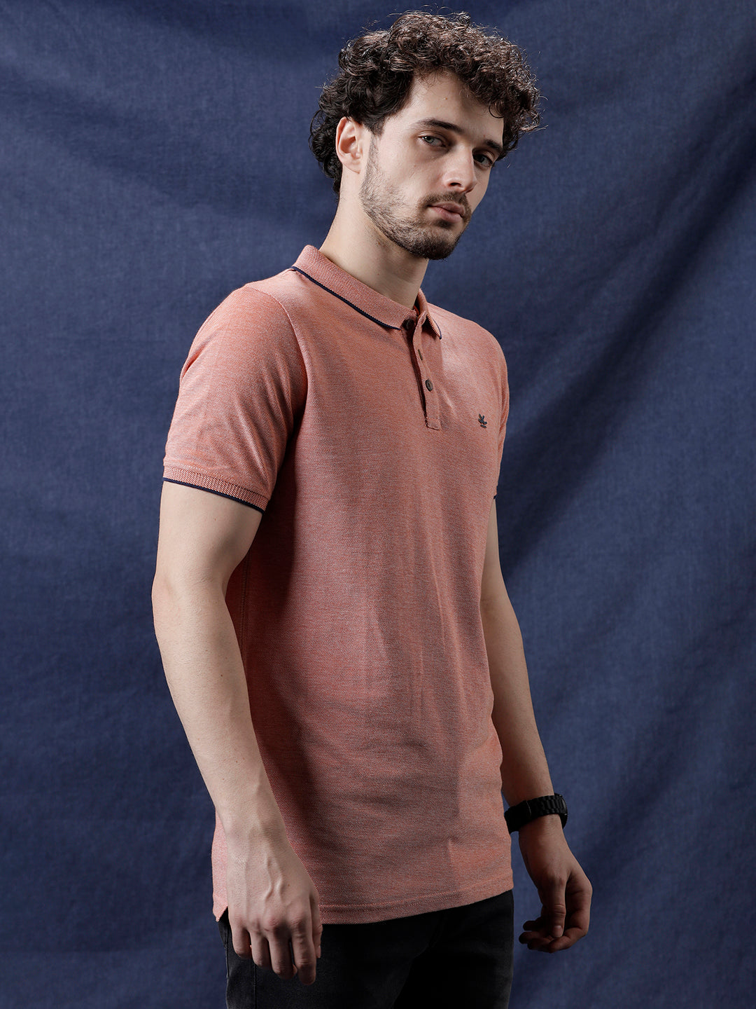 Solid Pink Polo Collar T-Shirt