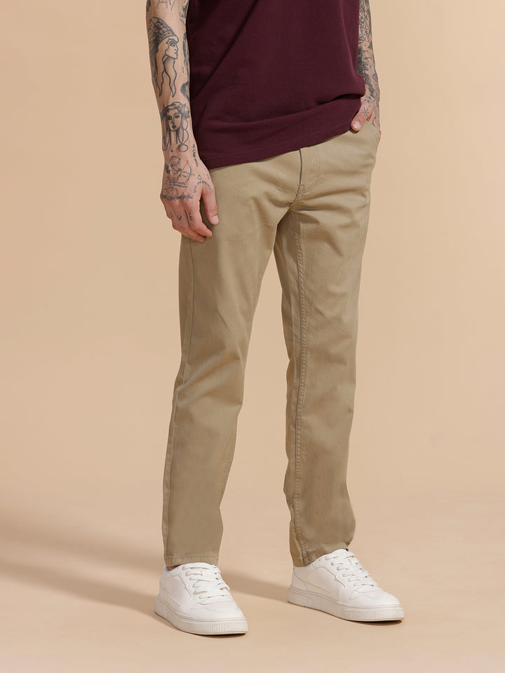 Cotton Blend Chino Trouser | Olive