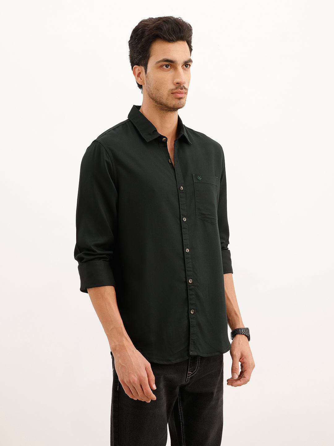Solid Regular Fit Full Sleeve Shirt | Dark Green | WWSH9193F