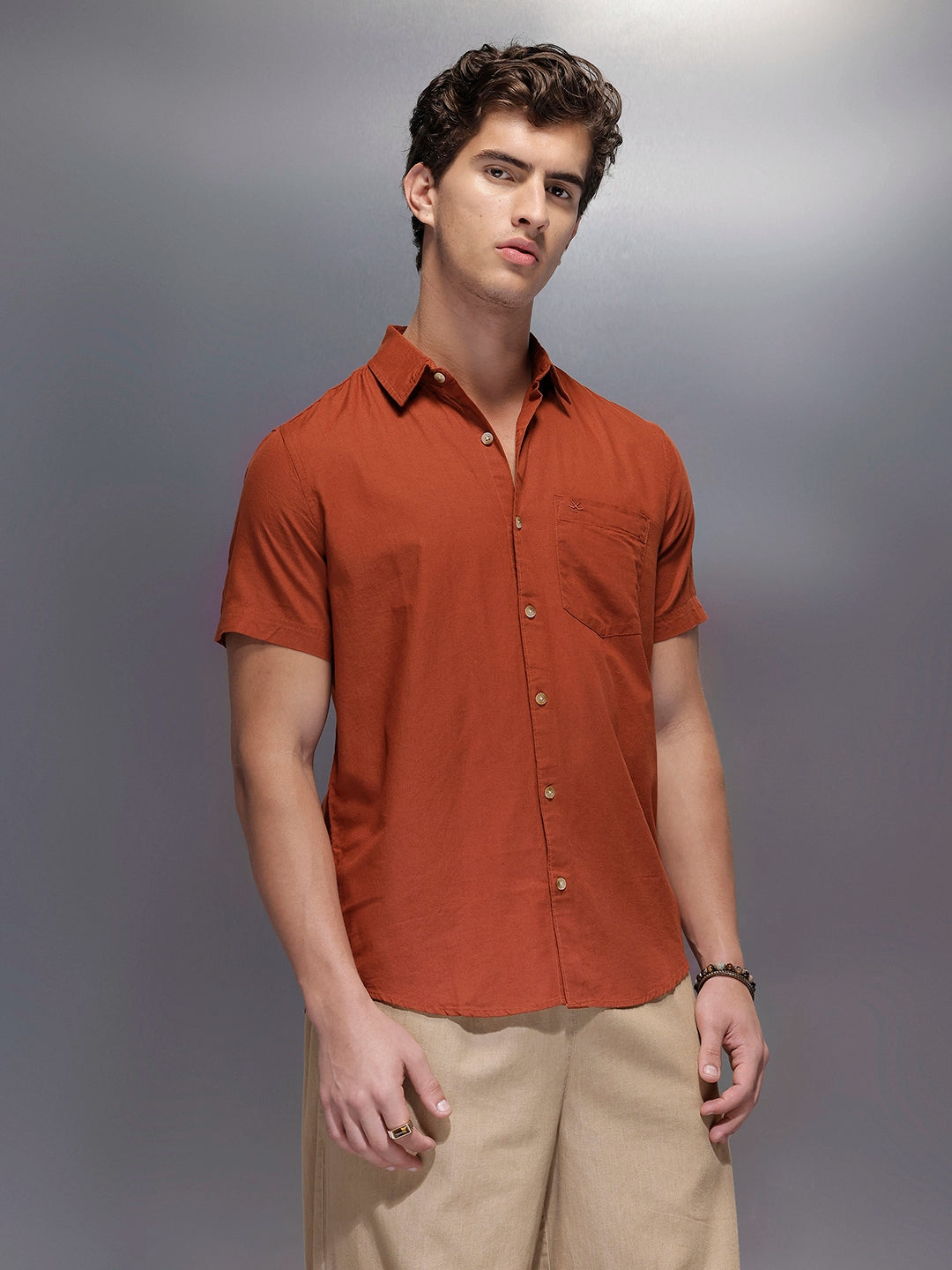Men's Casual Regular Fit Shirt   |  Brown
