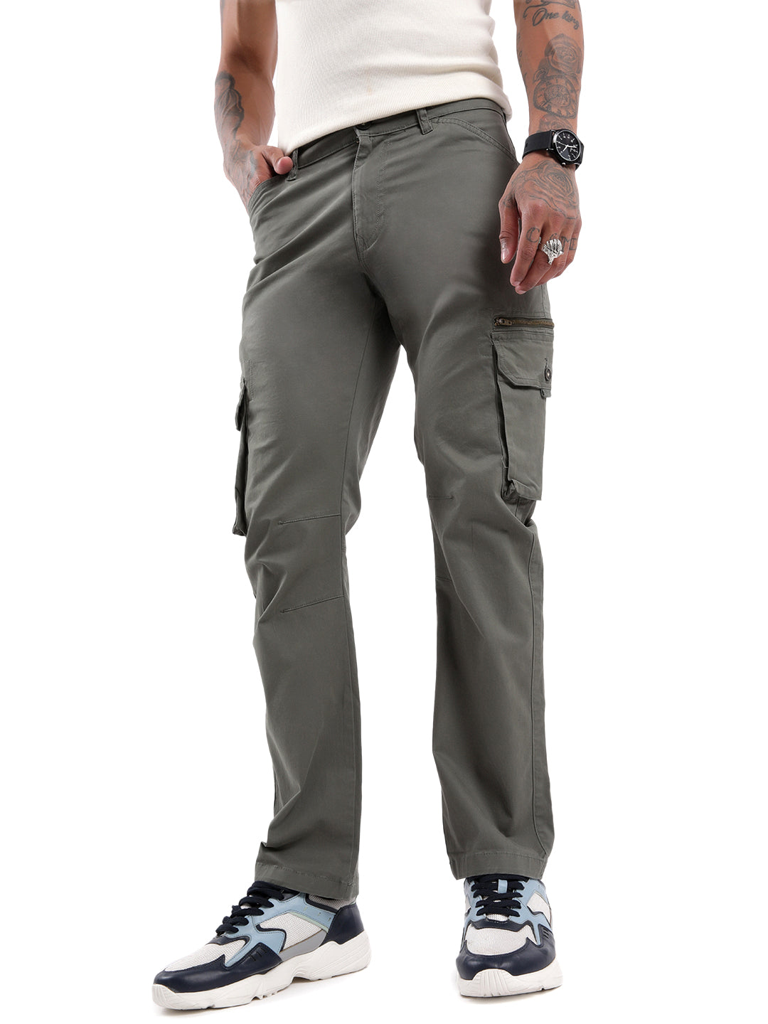 Dark Olive Peached Cargo Trousers